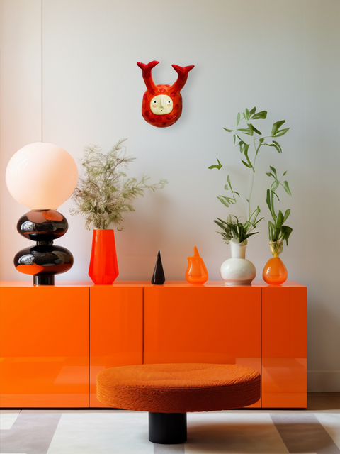 Cabeça Bibelô Chifre Laranja - Ceramica